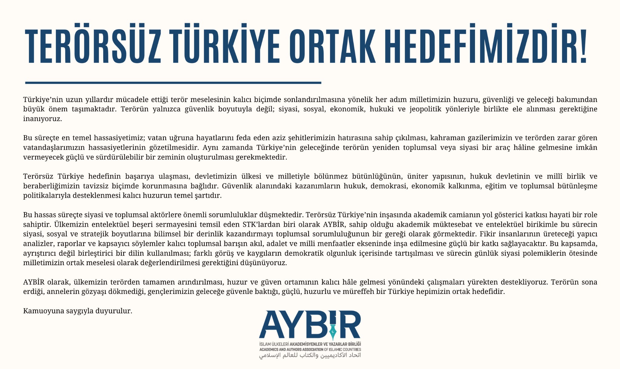 Terörsüz Türkiye Ortak Hedefimizdir!